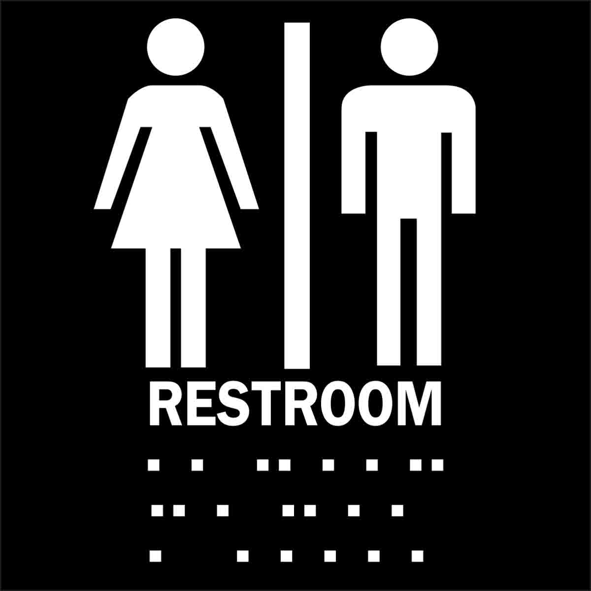 8X8 UNI-SEX RESTROOM SIGN BLK
SIGN W/ WHITE LETTERS W/
BRAIL, PLASTIC SQUARE, ADA
APPROVED