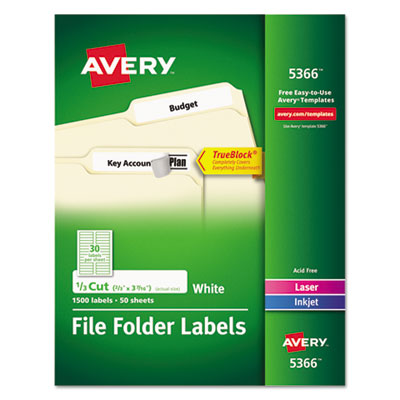 FILE FOLDER LABELS W/SURE FEED  TECHNOLOGY, 0.66X3.44, WHITE, 