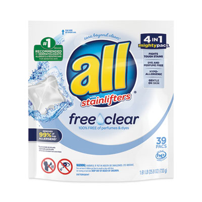 ALL MIGHTY PACS FREE &amp; CLEAR 
SUPER CONCENTRATED LAUNDRY 
DETERGENT, 39/PK (6PKS/CS)