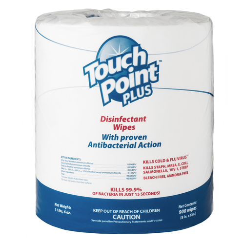 TOUCHPOINT PLUS PRE-SATURATED 
SURFACE DISINFECTING WIPES 
8&quot;X6&quot;, 900/RL (2RL/CS)