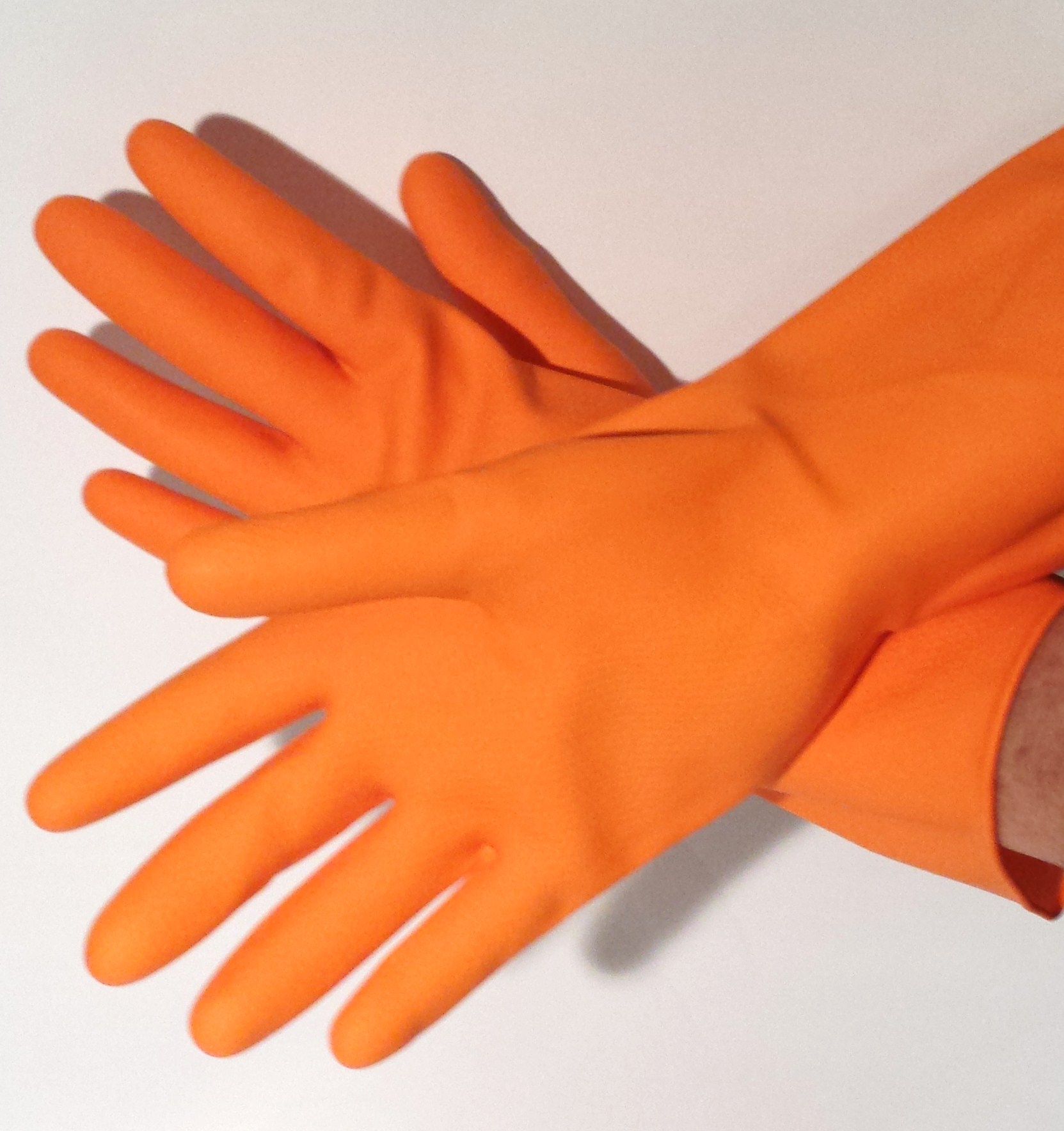 DELUXE FLOCK LINED LATEX GLOVES - SMALL - ORANGE