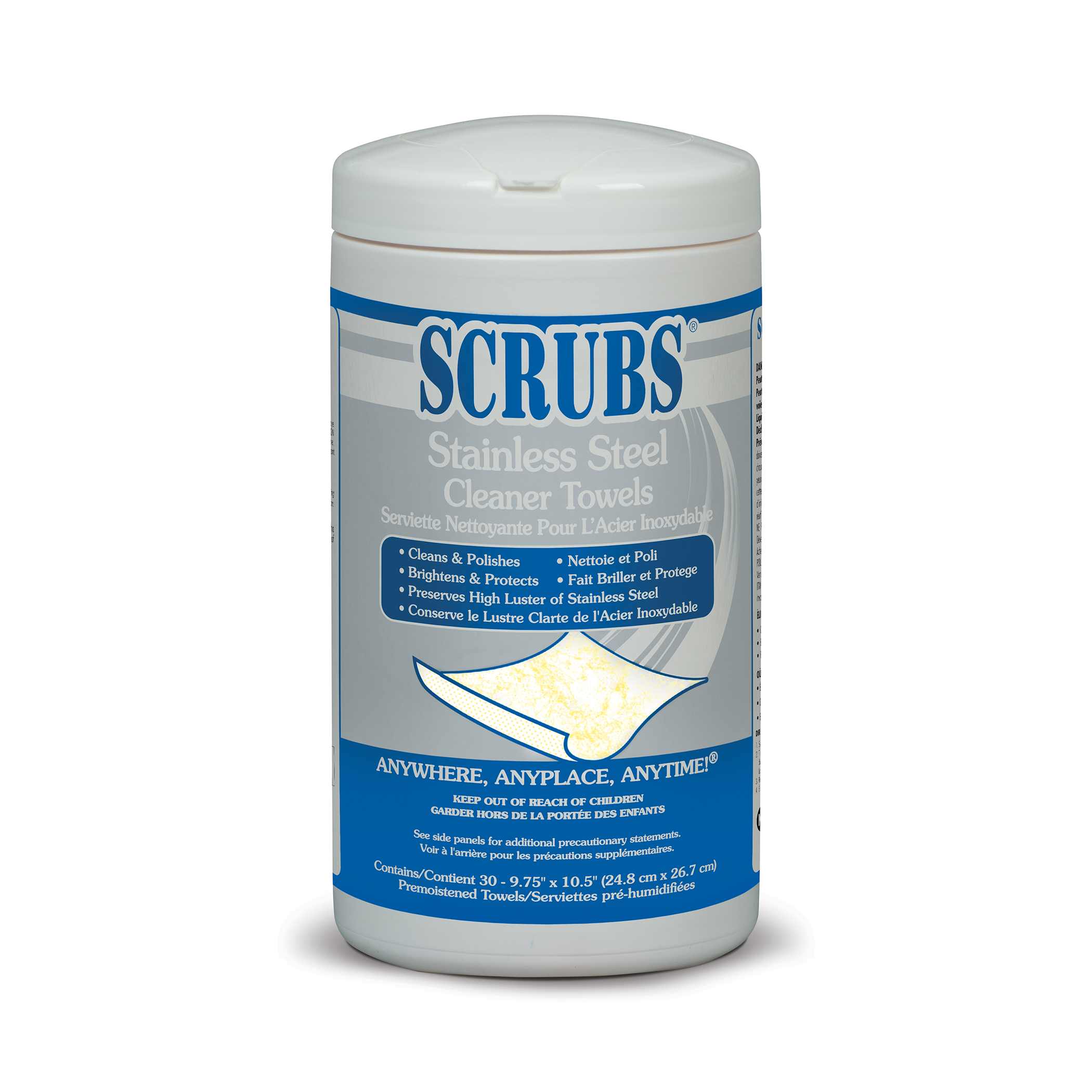 SCRUBS STAINLESS STEEL CLEANER  WIPE - CITRUS (6/30SHT)