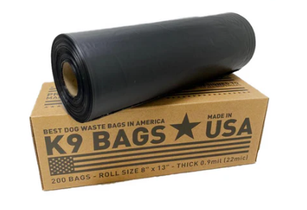 K9 REPLACEMENT DOGGIE BAGS, 
8&quot;X13&quot;, 18MIC - BLACK 
(10BX/200BGS)