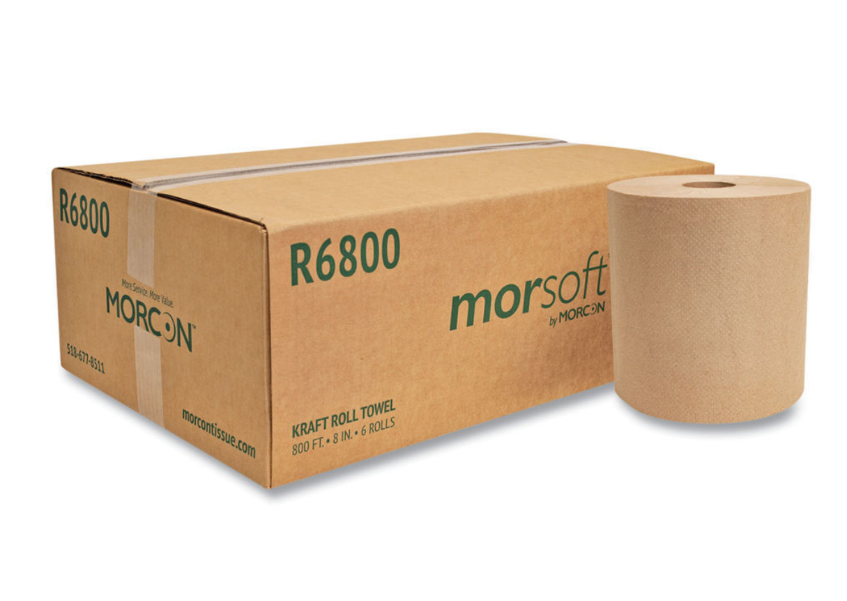 MORCON 8&quot; UNIVERSAL HARDWOUND  ROLL TOWEL 1PLY - KRAFT 