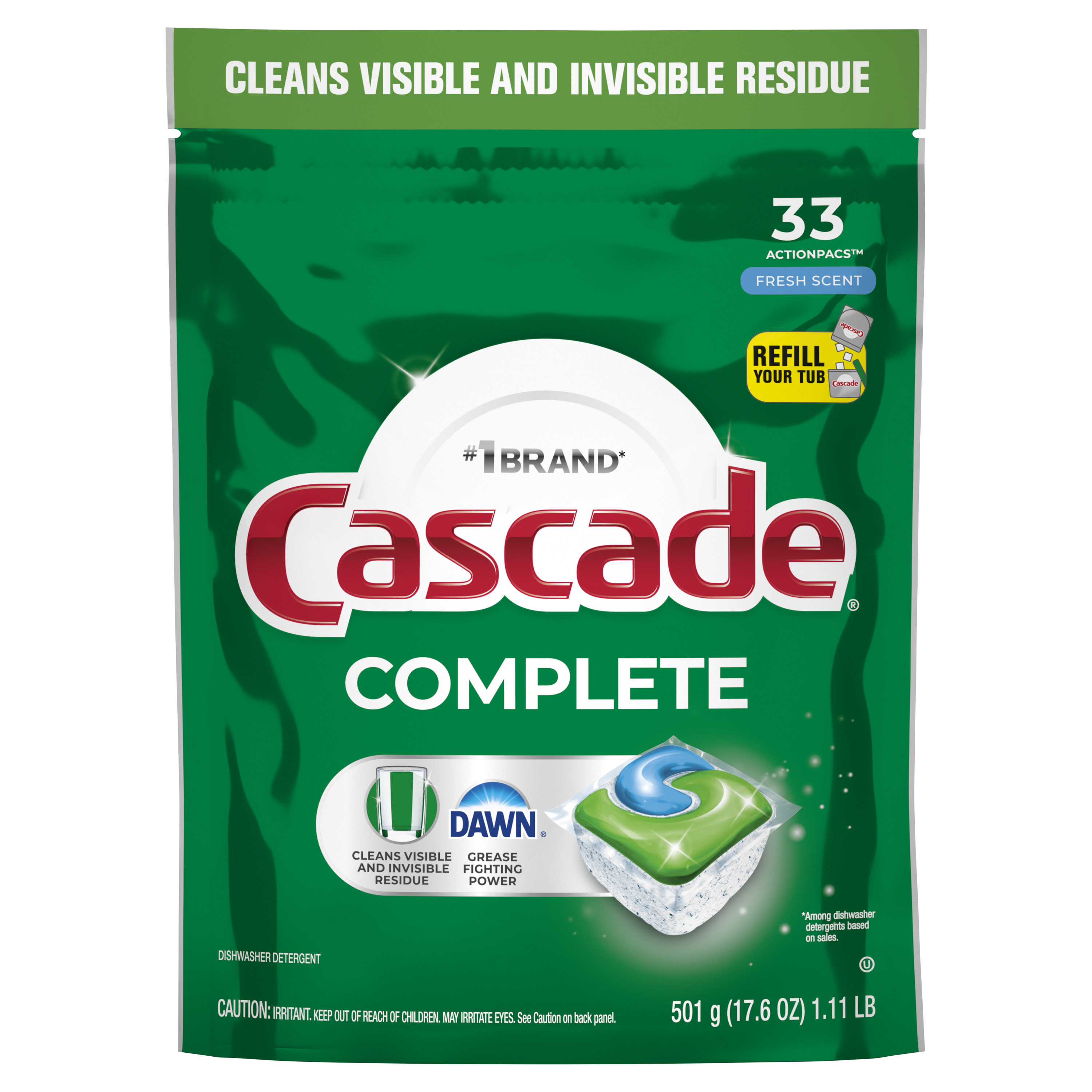 CASCADE ACTION PACS, FRESH SCENT, 33/PK (4PK/CS)