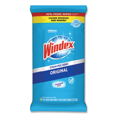WINDEX GLASS AND SURFACE WET  WIPE CLOTH, 7X8, 38/PK 