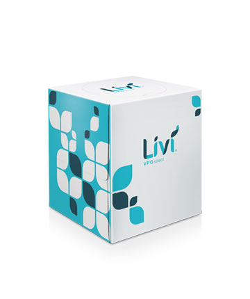 SOLARIS LIVI VPG SELECT FACIAL  TISSUE - WHITE 2PLY CUBE BOX 